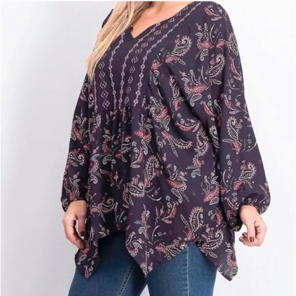 NEW Style & Co Blouse Women's Plus Size 2X Purple Grape Paisley Core Boho - Picture 1 of 11